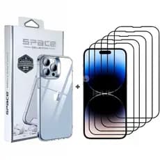 Kit 5 Película Vidro 3D + Capa Capinha Space Transparente Apple IPhone 7/8 Plus 11 ProMax 12 13 14 15 16 17 Pro Max Air