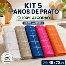 Jogo 5 Panos de Prato Xadrez Cozinha Vintage Bainha Reforçada Morderna