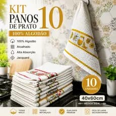 Kit 10 Panos De Prato Copa Grande 100% Algodão Alta Absorção 40x60