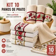 Kit 10 Panos de Prato Grandes Felpudos 100% Algodão Alta Absorção Sortidos