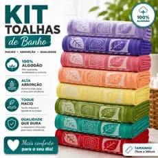 Kits Toalha Banho Algodão 100% Alta Absorção Verão Inverno Folha