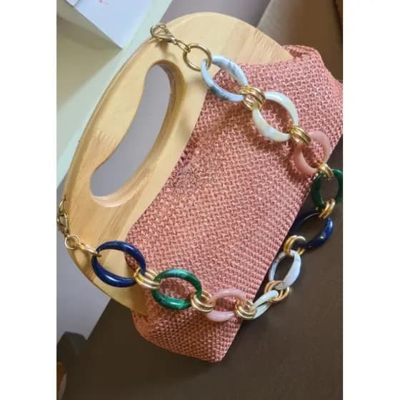 Bolsa Retrô, Bolsa com alça madeira, Bolsa estilo vovô, Bolsa Tricê, Bolsa Transversal, Bolsa rosa