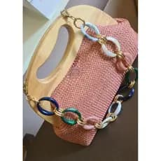 Bolsa Retrô, Bolsa com alça madeira, Bolsa estilo vovô, Bolsa Tricê, Bolsa Transversal, Bolsa rosa