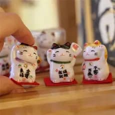 Kit 3 Mini Enfeites Gato da Sorte de Porcelana