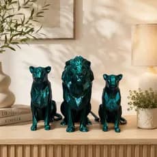 KIT 3 LEOES DECORATIVOS FAMILIA LEAO ESCULTURA MODERNA LUXO DECORAÇAO SALA QUARTO