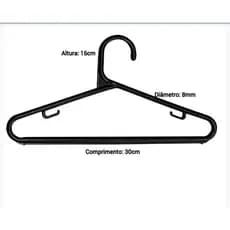 Kit 12 Cabides Infantil Plastico Preto Tradicional Reforçado