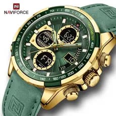 Relógio Masculino Naviforce Analógico Digital Quartzo De Couro À Prova D'água