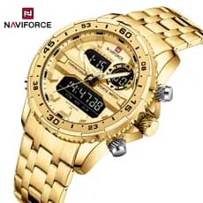 Relógio Analógico NAVIFORCE 9234 Para Homens Fashion Business Esportivo À Prova D'água Multifuncional De Aço Inoxidável Duplo Display D'água Luminoso