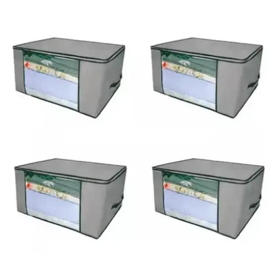 Kit 4 Organizadores Multiuso com Zíper 60x45x30cm Cinza - Imediato!