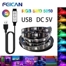 Luz De Tira LED 5V 5050 Com Controlador , Fita Flexível Autoadesiva Para Fundo De TV , Decoração De Casa E Quarto