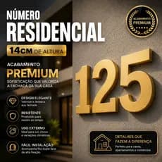 Números Residenciais Disponível de 0 a 9 e Letras A e B PRETO/DOURADO