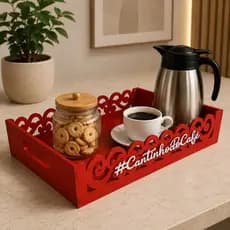 Bandeja Arabesco  Cantinho do café pintada na cor VERMELHA em mdf