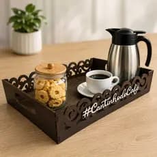 Bandeja Arabesco G 35×25×7 Cantinho do Café pintada na cor Marrom em mdf