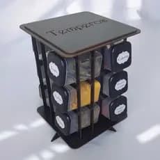 Porta Tempero Giratório Mdf  com 12 potes para condimentos e mantimentos PRETO