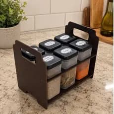 Porta Tempero Mesa ou Bancada Marrom Caixotinho com 6 Condimentos