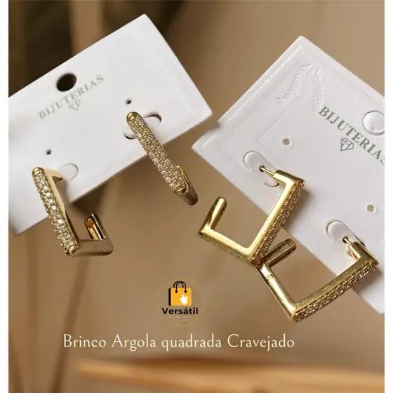 Brinco Luxo quadrado Banhado a Ouro 18K