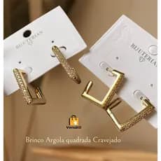 Brinco Luxo quadrado Banhado a Ouro 18K
