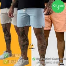 Kit 3 Shorts Mauricinho moda verão Praia masculino Linho Premium  Moda Casual