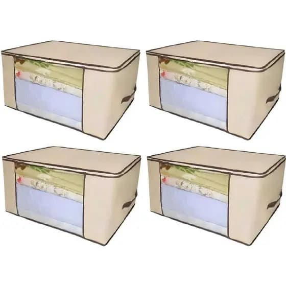 Kit 4 Organizadores Marfim Com Zíper 60x45x30cm Multiuso - Envio Já!