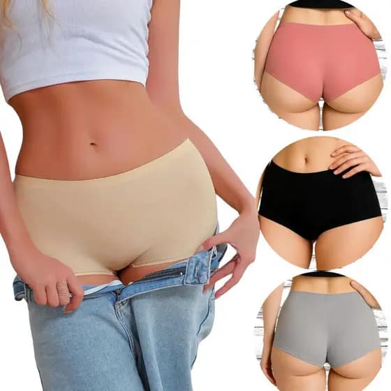 Kit com 4 calcinhas sem costura lisa 3cm·5cm·Normal·Fio·Box Short· CORES E/OU ESTAMPA SORTIDAS/ALEATÓRIA