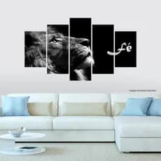 Quadros de decoração/quadros decorativos/ quadro de parede - Leão de Judá/Fé/Preto e branco - Mosaico com 5 peças - 3mm