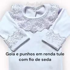 Body Menina Bebê 0 a 3 meses em Algodão - Gola e Punhos de Renda