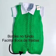Jardineira Tricô com Body Bebê - 2 Peças