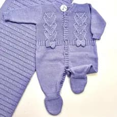 Saída Maternidade Menina Macacão Laço - Tricô - Roupa de Bebê Menina