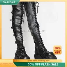 {READY STOCK} botas de tamanho grande sobre o joelho mesa à prova d'água novas botas de calcanhar