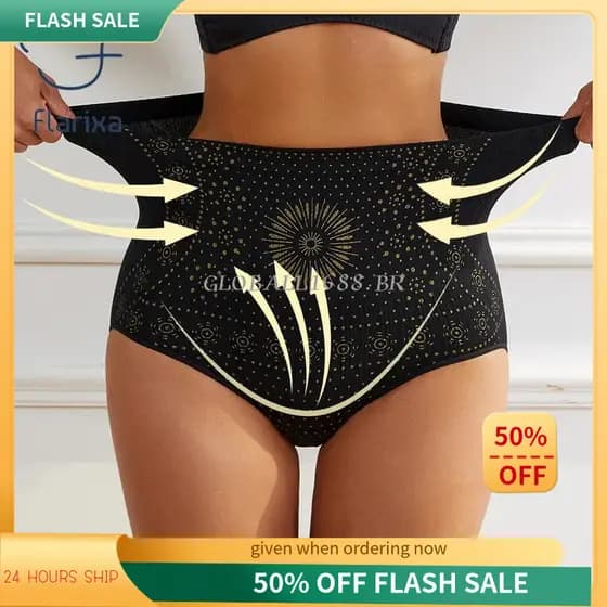 { Estoque Pronto } Flarixa Calcinha De Cintura Alta Sem Costura Barriga Plana Moldar Briefs Feminino Pós-Parto Roupa Int