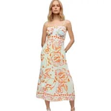 VESTIDO FEMININO MIDI ESTAMPADO FLORAL FRESCOR TROPICAL ELEGANTE ALÇA FINA BOHO COM BOJO