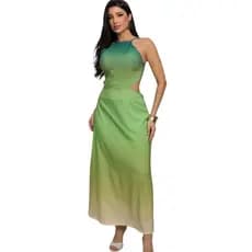 VESTIDO FEMININO LONGO OMBRÉ LUXO DEGRADE COSTAS COM AMARRAÇÃO RECOTES LATERAIS