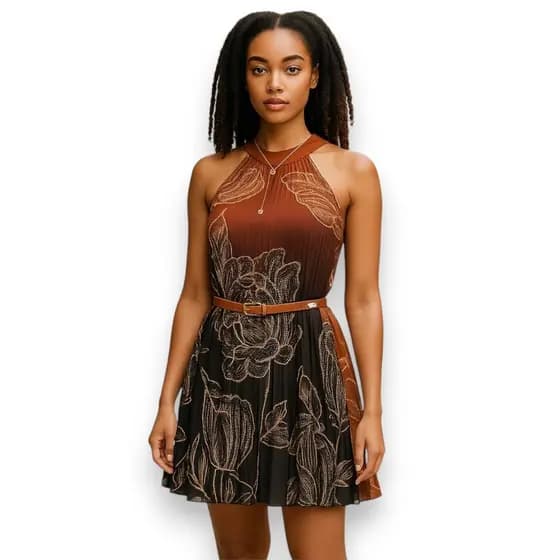 Vestido Estampado Floral Tamanho Único Degradê Marrom Festa Elegante