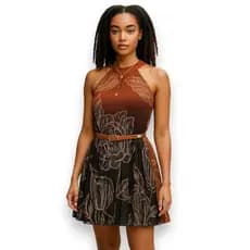 Vestido Estampado Floral Tamanho Único Degradê Marrom Festa Elegante