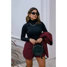 Blusa Manga Longa Canelada de Ribana Lisa com gola alta