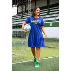 Vestido Blake Feminino Curto Copa Torcida Brasil 2026 Algodão Malha Fio Penteado Premium c/ Babado