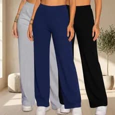 Kit 2 Calça Moletinho Wide Leg Pantalona Cintura Alta Com Elástico