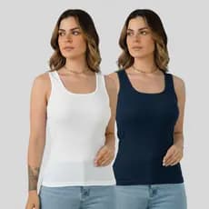 Kit 2 Regatas Feminina Ribana Canelada Malha Premium Cores Sortidas Modelagem Básica