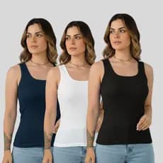 Kit 3 Camisetas Regata Ribana Slim Feminina – Caimento Perfeito