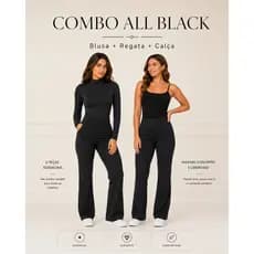 Kit Feminino All Black 3 Peças Blusa Gola Alta + Regata Ribana + Calça