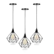 Kit 3 Pendente Luminária Teto Diamante Preto Aramado 1M