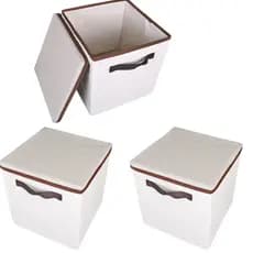 KIT 3 - Caixa Organizadora com Tampa Decorativa Empilhável