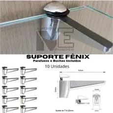 kit 10 Suporte Fênix para prateleira de Vidro/ Madeira