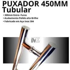 Puxador Tubular Inox Redondo 45 Cm Porta para porta  Vidro Pivotante