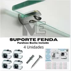 4 Suportes Tipo Fenda para prateleiras de vidro/madeira com parafusos e buchas incluidos