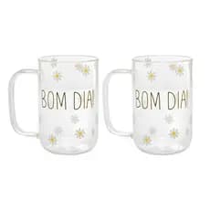 2 Canecas de Vidro Borossilicato Estampa Bom Dia Resistente ao Calor 280ml | Artigo de Cozinha