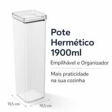 Pote Hermético Acrílico 1900ml Quadrado Empilhável Organizador Cozinha Transparente 30cm
