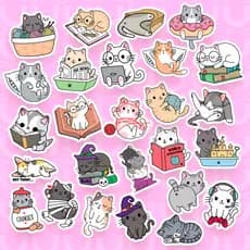 Pack com 26 Adesivos tipo Stickers Gatinhos Fofos Kawaii
