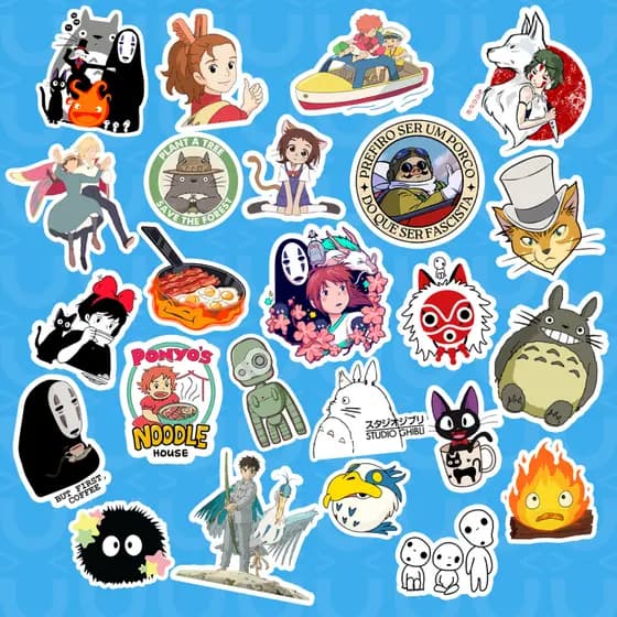 Pack com 24 Adesivos tipo Stickers Personagens Diversos - Studio Ghibli