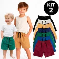 Kit 2 Short Bermudas Infantil Linho Menino 2 a 10 Anos Premium Criança Mauricinho